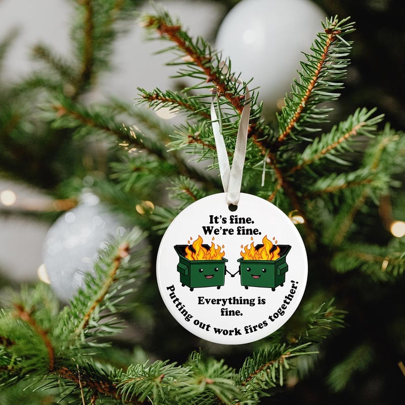 SUCHAGIFT Dumpster Fires Ornament - Dumpster Fires Gifts, Its Fine Im Fine Everythings Fine Gifts - Christmas Funny Coworkers Ornaments for Women, Work Christmas Ornaments 2025 - Ceramic Ornament - Image 5